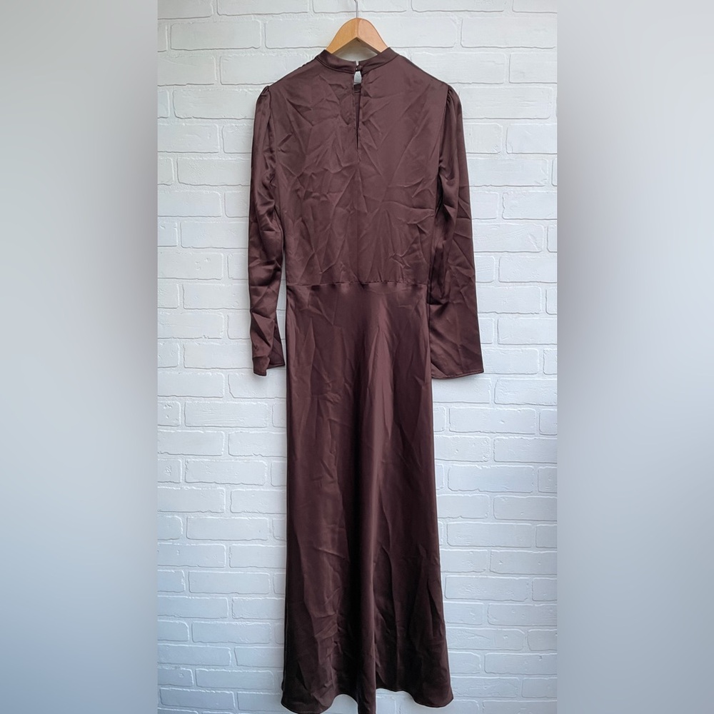 Reformation NEW with tags Nitara Satin Cafe Brown High Neck Midi Dress - Picture 13 of 13